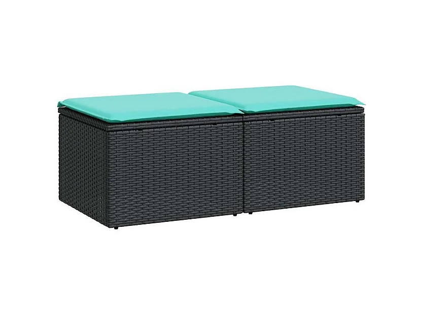 Salon de jardin avec coussins 2 pcs noir résine tressée acacia