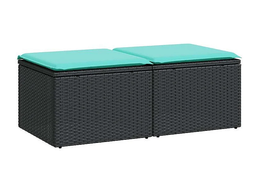 Salon de jardin avec coussins 2 pcs noir résine tressée acacia