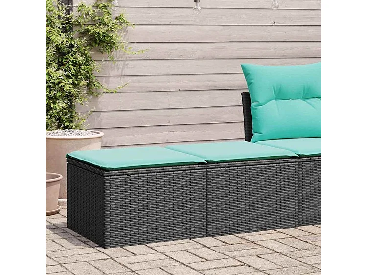 Salon de jardin avec coussins 2 pcs noir résine tressée acacia