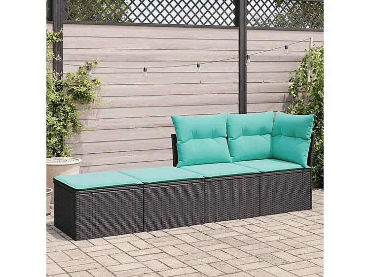 Salon de jardin avec coussins 2 pcs noir résine tressée acacia
