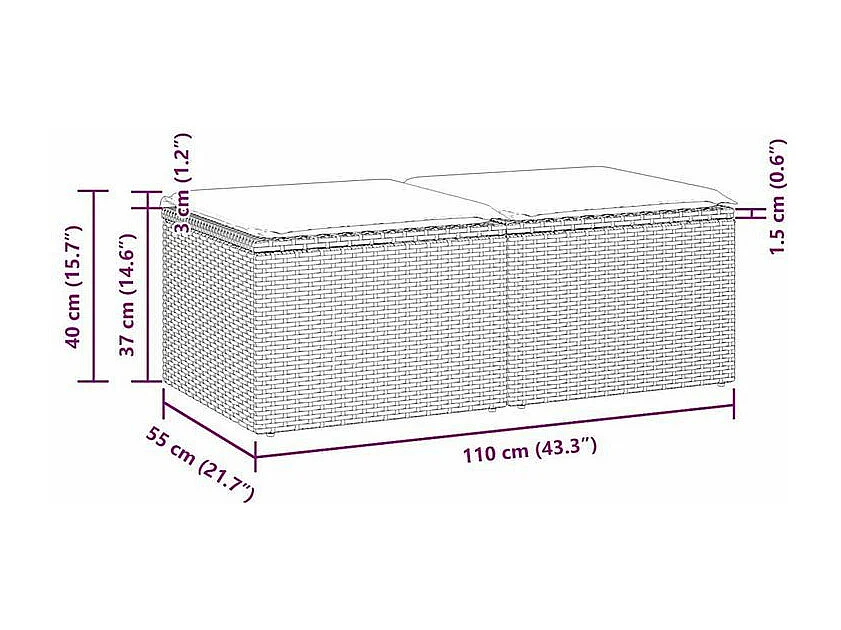 Salon de jardin avec coussins 2 pcs noir résine tressée acacia