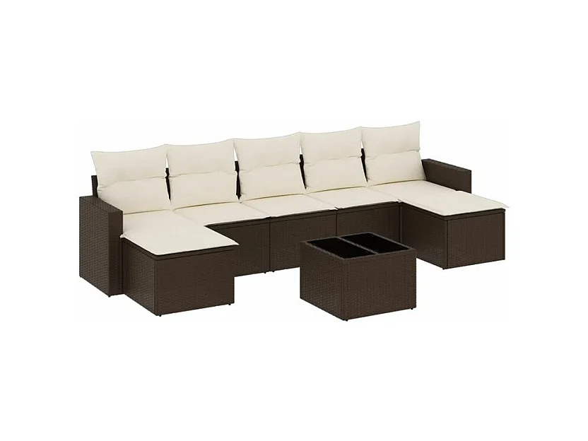 Salon de jardin 8 pcs avec coussins marron résine tressée