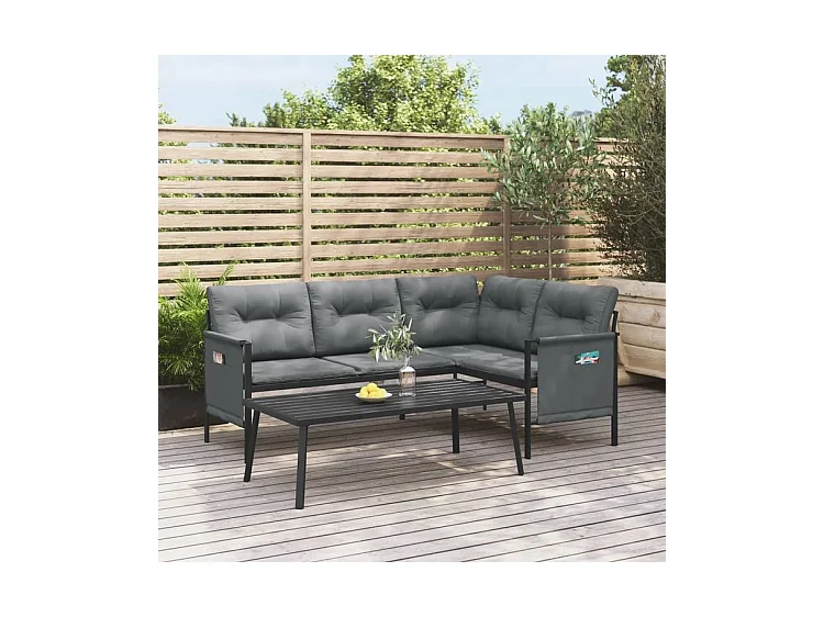 Canapé d'angle de jardin anthracite acier et textilène