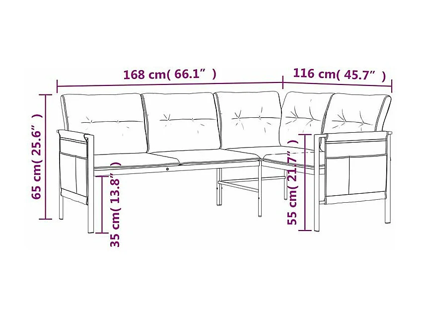 Canapé d'angle de jardin anthracite acier et textilène