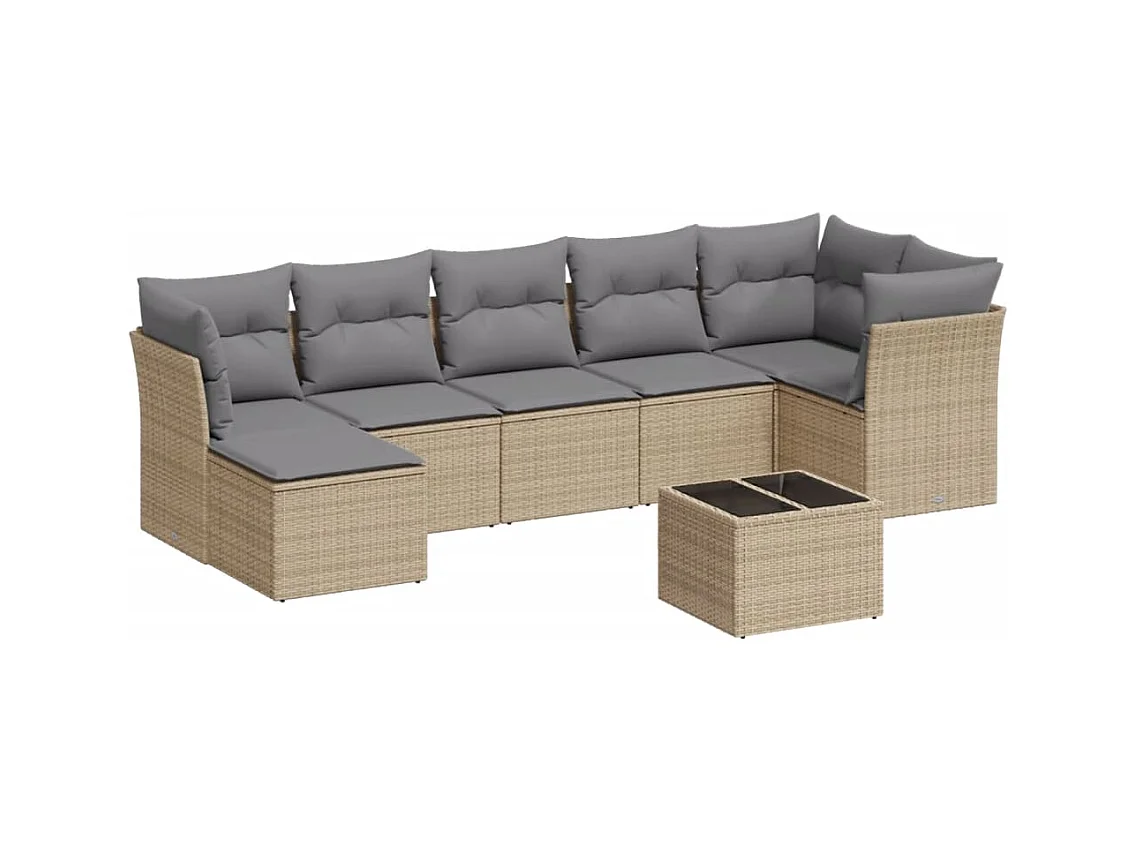 Salon de jardin avec coussins 8 pcs beige résine tressée