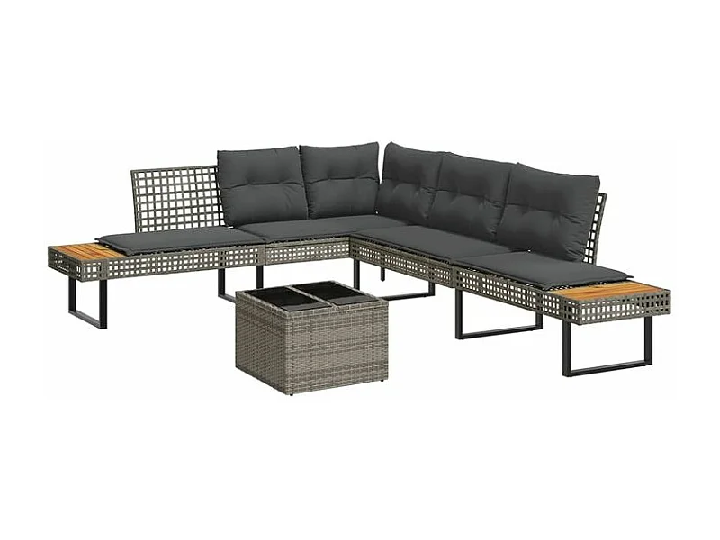 Salon de jardin avec coussins 2pcs gris résine tressée et verre