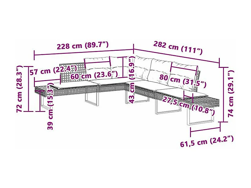 Salon de jardin avec coussins 2pcs gris résine tressée et verre