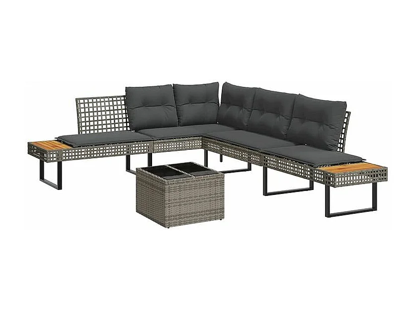 Salon de jardin avec coussins 2pcs gris résine tressée et verre