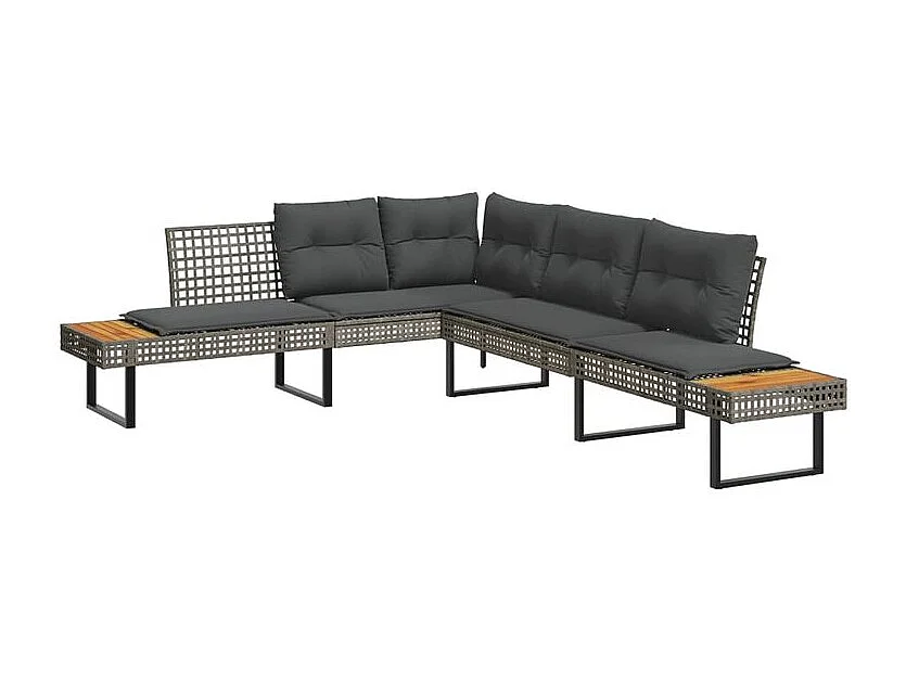 Salon de jardin avec coussins 2pcs gris résine tressée et verre