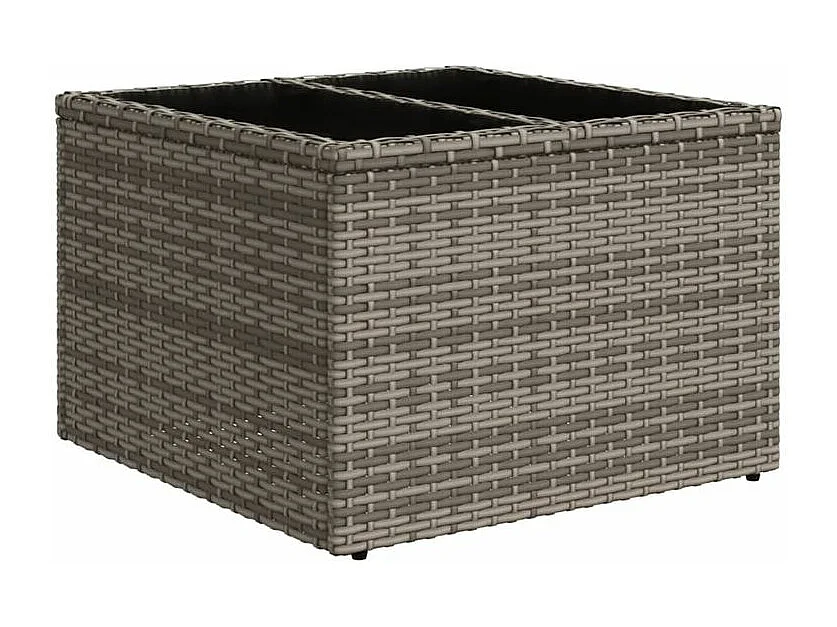 Salon de jardin avec coussins 2pcs gris résine tressée et verre