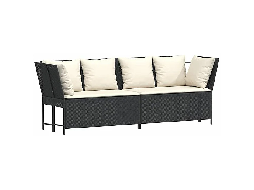 Canapé de jardin avec coussins Noir Résine tressée