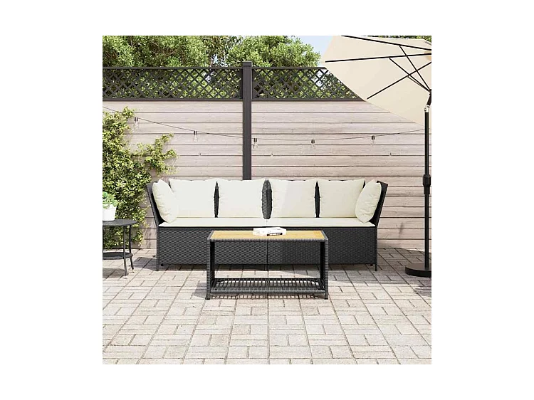 Canapé de jardin avec coussins Noir Résine tressée