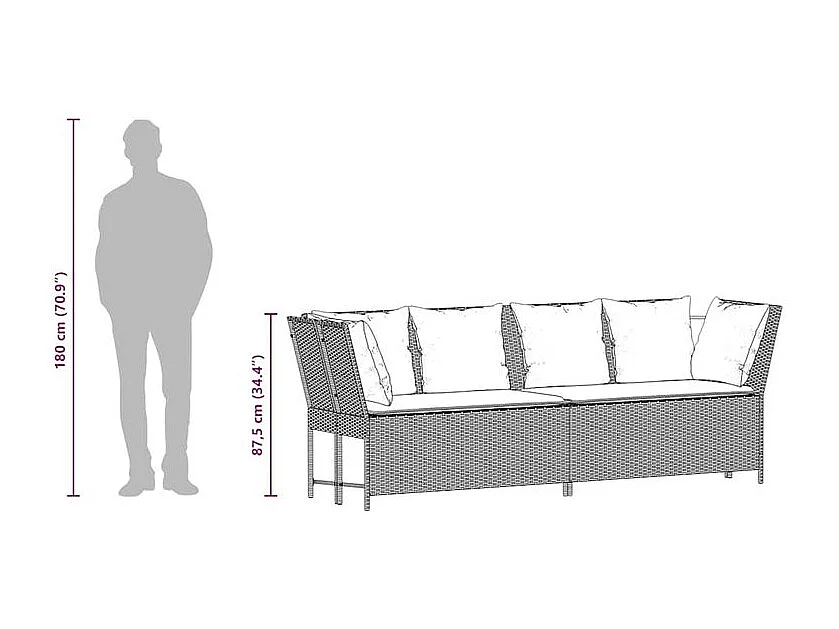 Canapé de jardin avec coussins Noir Résine tressée