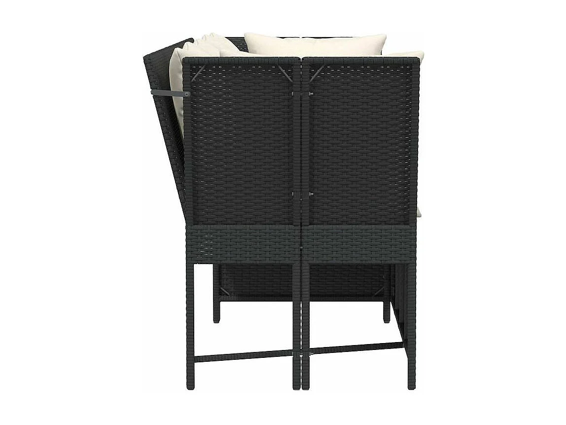 Canapé de jardin avec coussins Noir Résine tressée