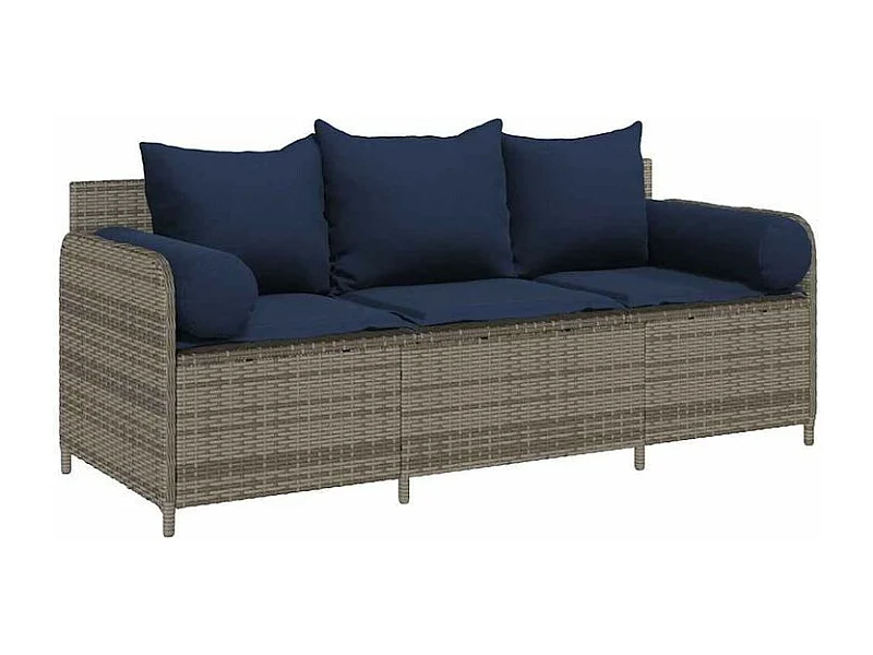 Canapé de jardin avec coussins 3 places gris résine tressée