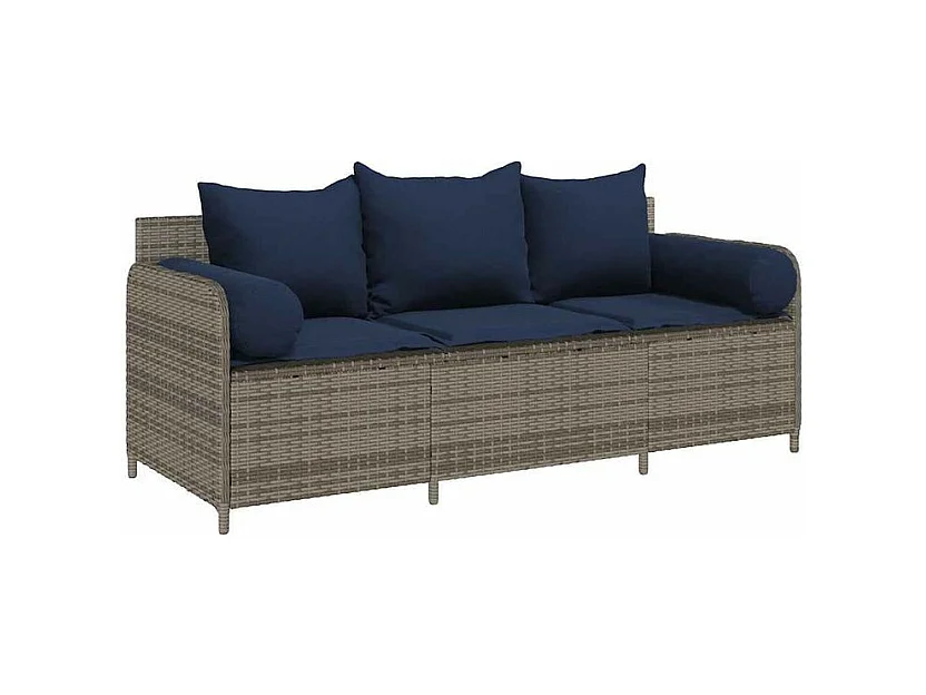 Canapé de jardin avec coussins 3 places gris résine tressée
