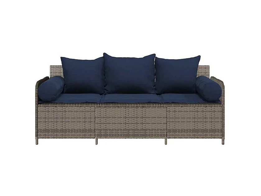 Canapé de jardin avec coussins 3 places gris résine tressée