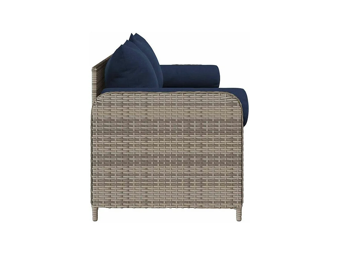 Canapé de jardin avec coussins 3 places gris résine tressée