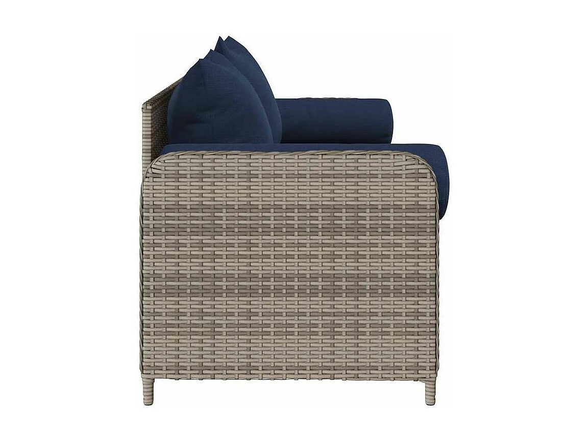 Canapé de jardin avec coussins 3 places gris résine tressée