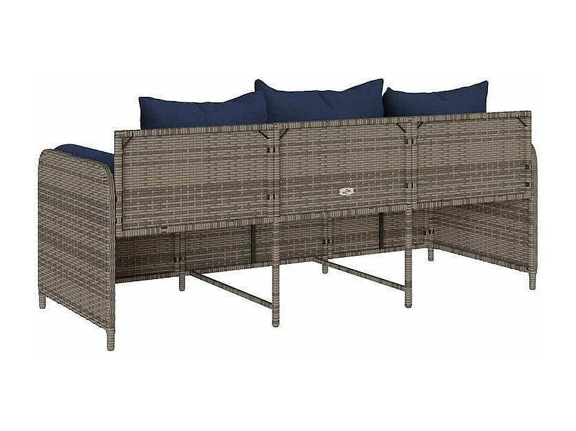 Canapé de jardin avec coussins 3 places gris résine tressée