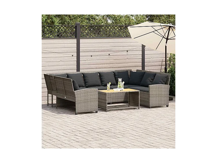 Canapé de jardin avec coussins Gris Résine tressée