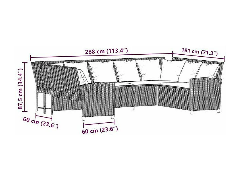 Canapé de jardin avec coussins Gris Résine tressée