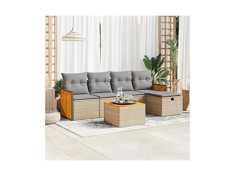 Salon de jardin avec coussins 6 pcs beige résine tressée