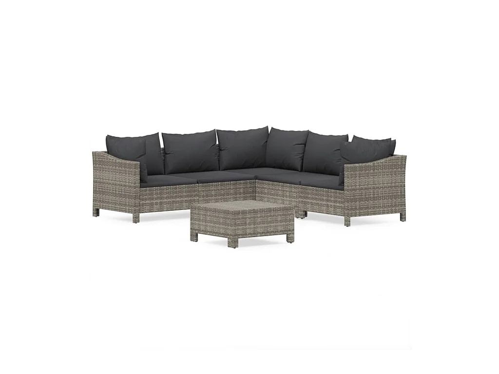 Salon de jardin 6 pcs avec coussins Gris Résine tressée