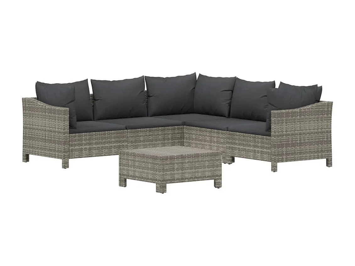 Salon de jardin 6 pcs avec coussins Gris Résine tressée