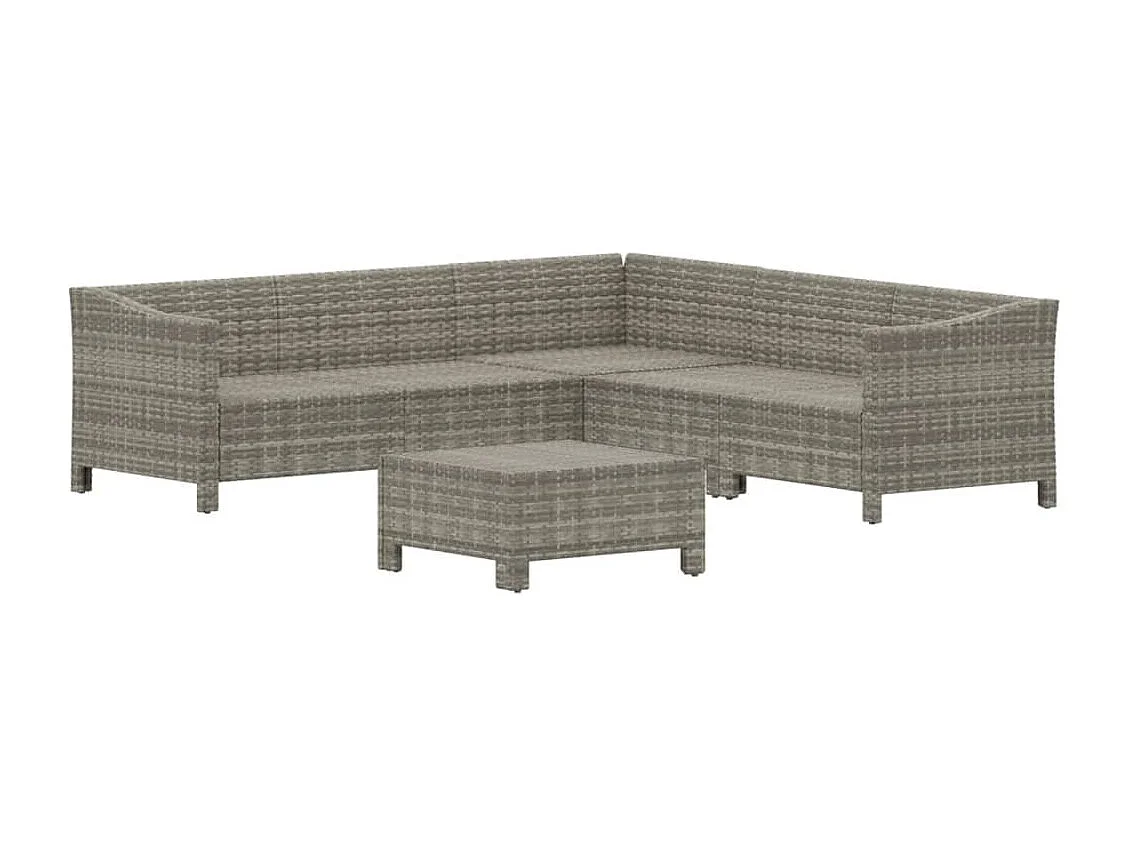 Salon de jardin 6 pcs avec coussins Gris Résine tressée