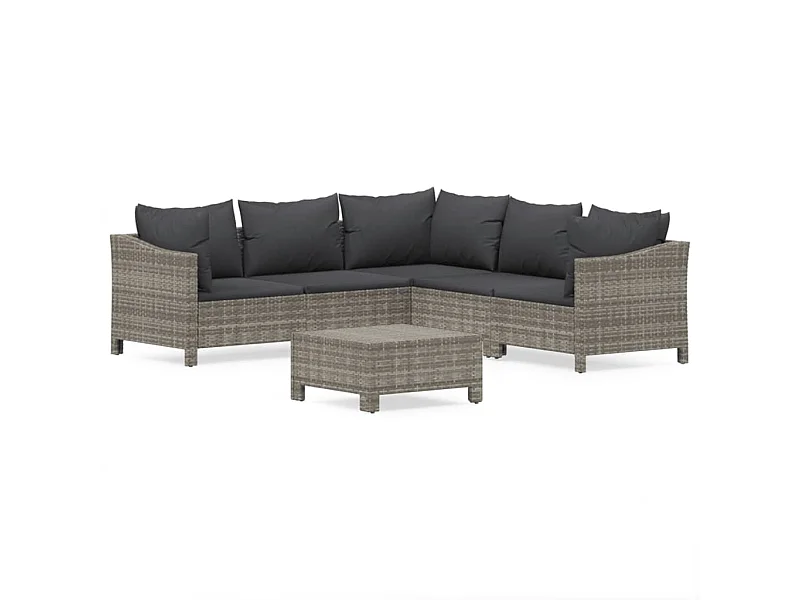 Salon de jardin 6 pcs avec coussins Gris Résine tressée
