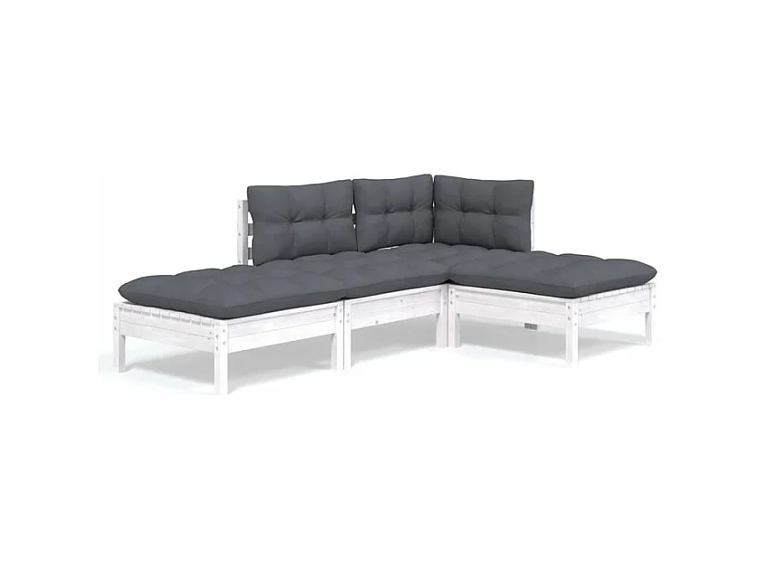Salon de jardin 4 pcs avec coussins bois de pin massif