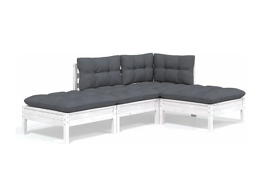 Salon de jardin 4 pcs avec coussins bois de pin massif