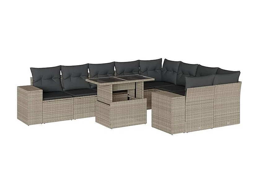 Salon de jardin avec coussins 10 pcs gris clair résine tressée