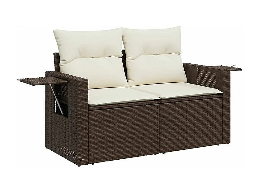 Salon de jardin avec coussins 9 pcs marron résine tressée