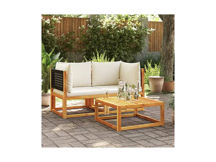 Canapés d'angle de jardin et coussins 2pcs bois massif d'acacia