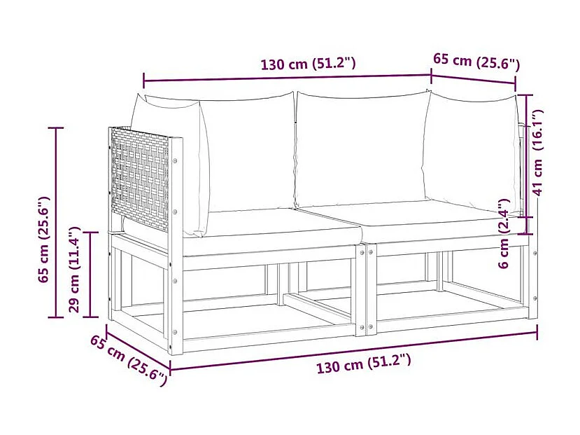 Canapés d'angle de jardin et coussins 2pcs bois massif d'acacia