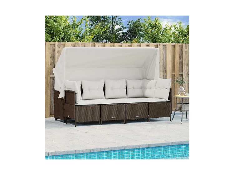 Salon de jardin avec coussins 5 pcs marron résine tressée