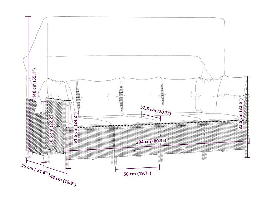 Salon de jardin avec coussins 5 pcs marron résine tressée