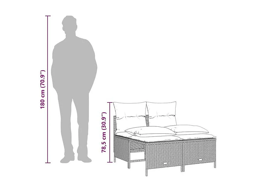 Salon de jardin avec coussins 5 pcs marron résine tressée