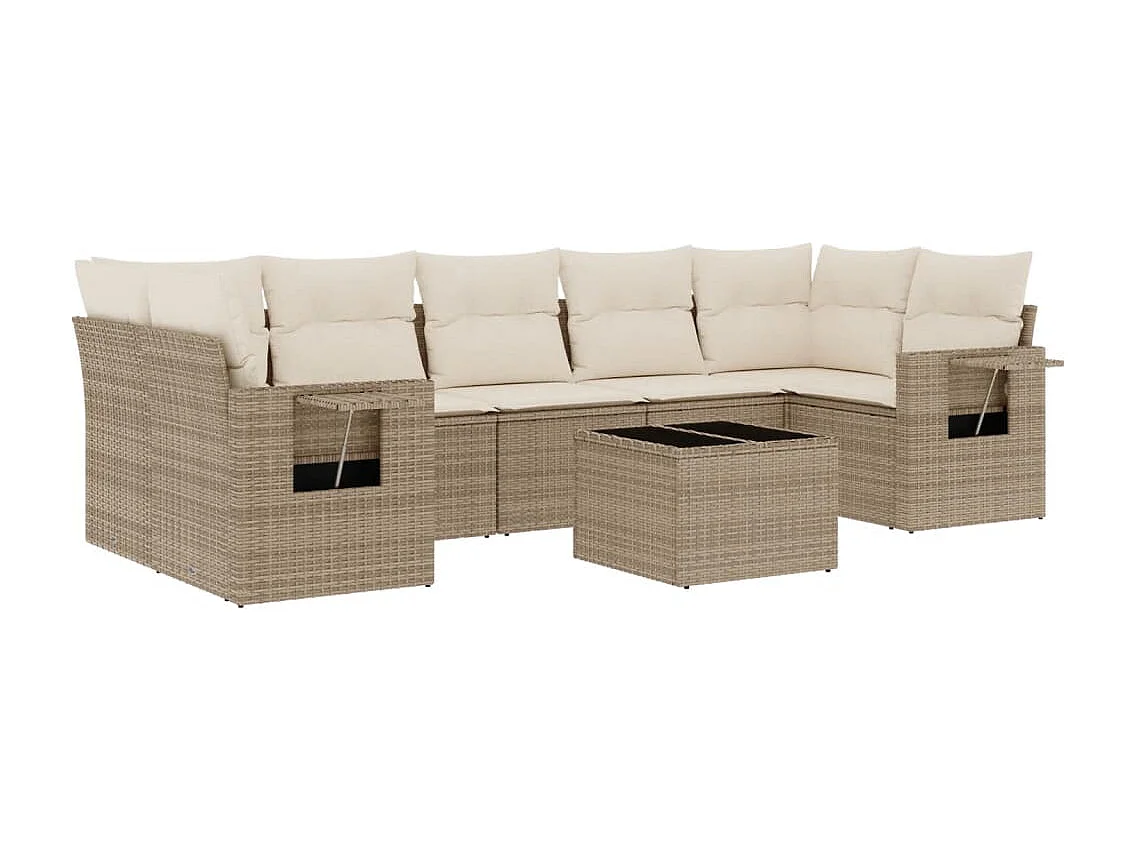 Salon de jardin avec coussins 8 pcs beige résine tressée