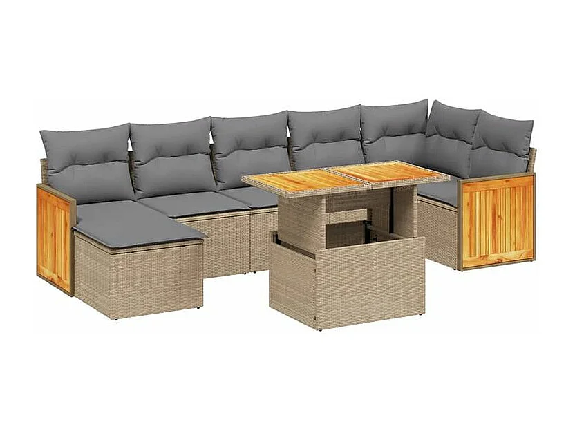 Salon de jardin avec coussins 8 pcs beige résine tressée