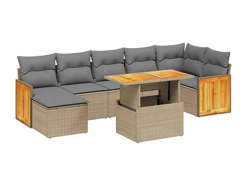 Salon de jardin avec coussins 8 pcs beige résine tressée