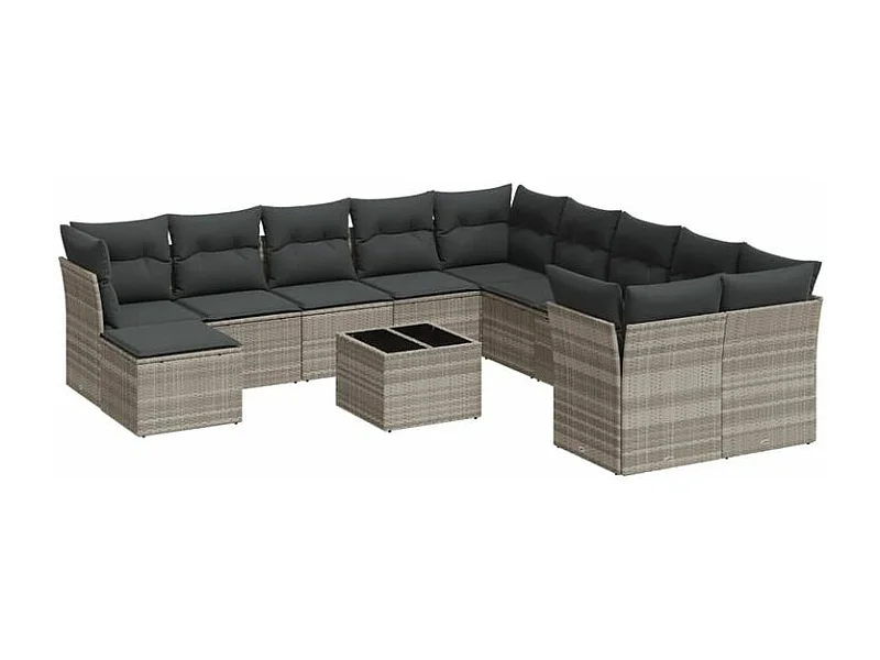 Salon de jardin avec coussins 12 pcs gris clair résine tressée