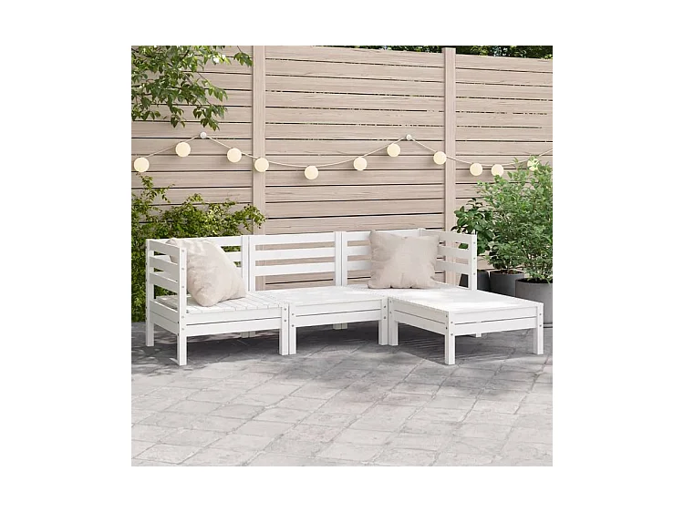 Canapé de jardin 3 places et repose-pied blanc bois pin massif
