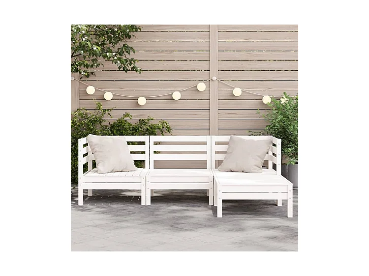 Canapé de jardin 3 places et repose-pied blanc bois pin massif