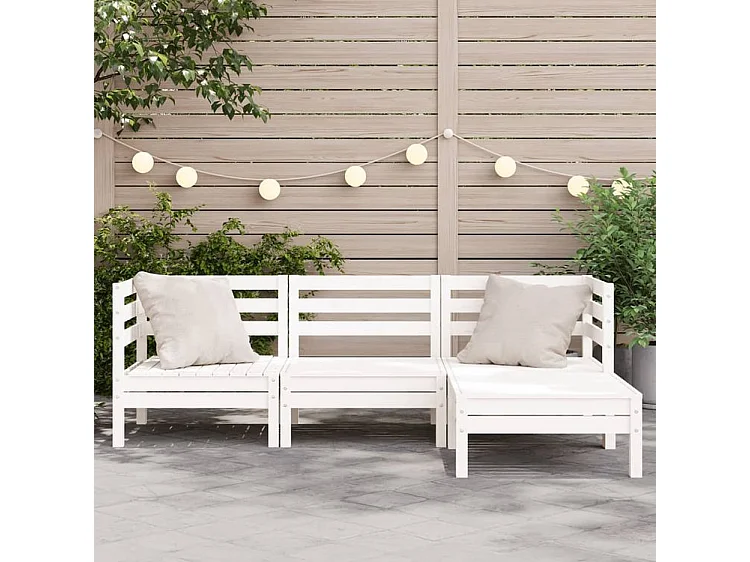 Canapé de jardin 3 places et repose-pied blanc bois pin massif