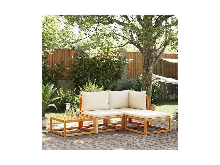Salon de jardin avec coussins 4 pcs bois d'acacia massif