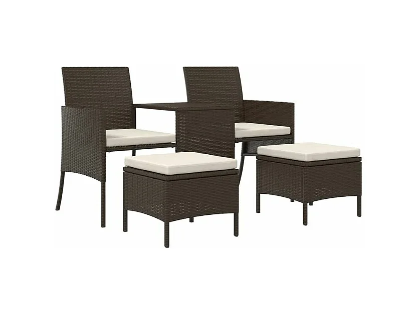 Canapé de jardin 2 places avec table et tabourets marron rotin