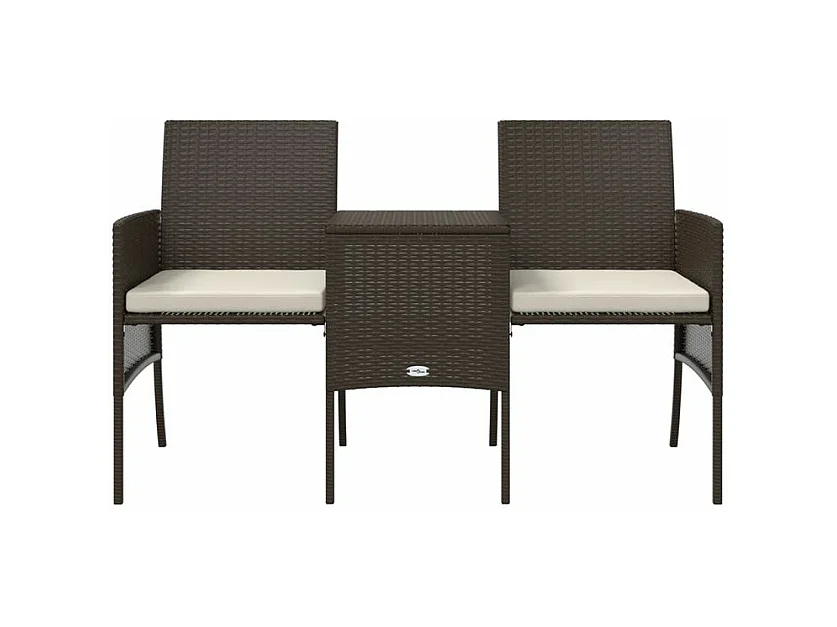 Canapé de jardin 2 places avec table et tabourets marron rotin